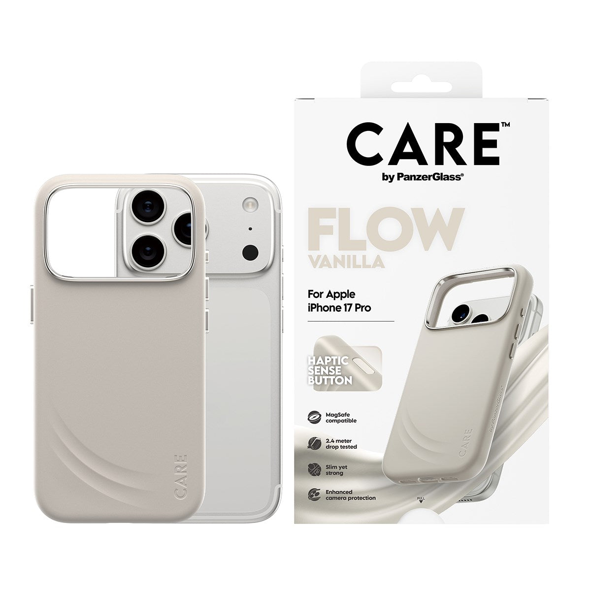 CARE™ by PanzerGlass® Flow Case Vanilla w. Haptic Button & MagSafe iPhone 17 Pro